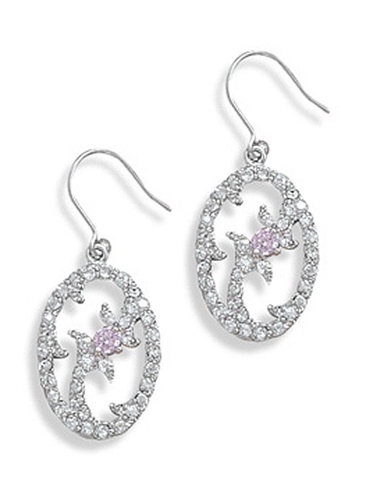 Cubic Zirconia Vine Dangle Flower Earrings Sterling Silver