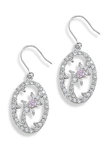 Cubic Zirconia Vine Dangle Flower Earrings Sterling Silver