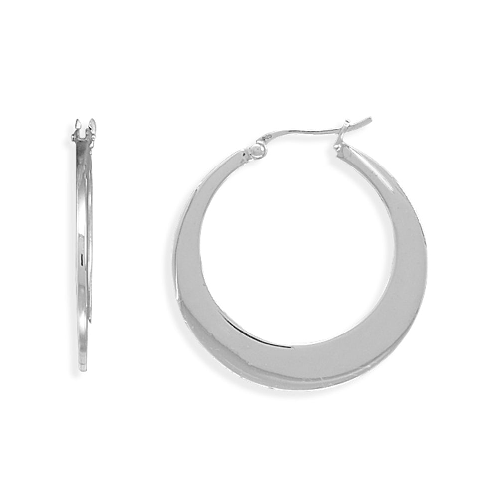 Flat Hoop Earrings Sterling Silver with Click Post Closure