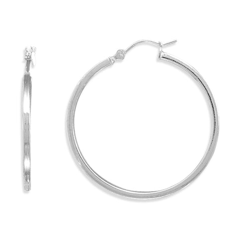 Large Square Tube Sterling Silver Hoop Earrings 2mm x 35mm