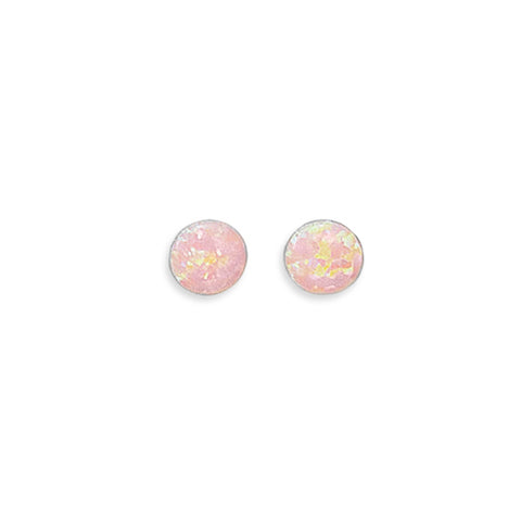 Synthetic Pink Opal Stud Earrings 7mm Sterling Silver