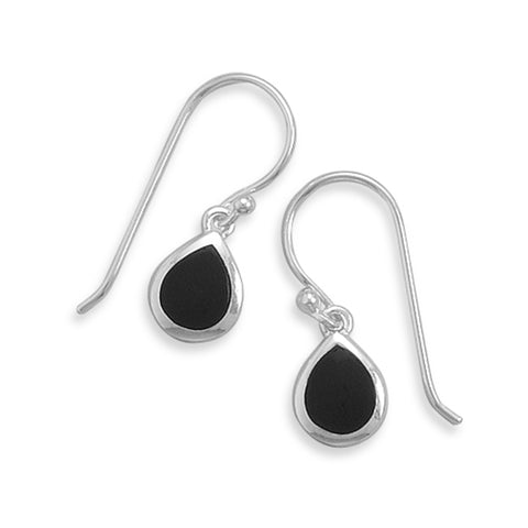 Black Onyx Inlay Teardrop Shape Sterling Silver Earrings