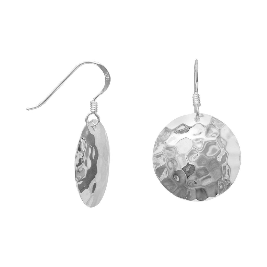 Round Hammered Sterling Silver Dangle Earrings