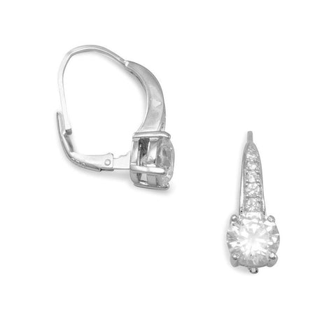 Rhodium on Sterling Silver Leverback Graduated Size Cubic Zirconia Earrings