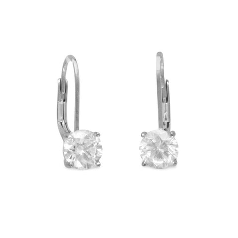 Solitaire 6mm Round Cubic Zirconia CZ Rhodium Over Sterling Lever Back Earrings