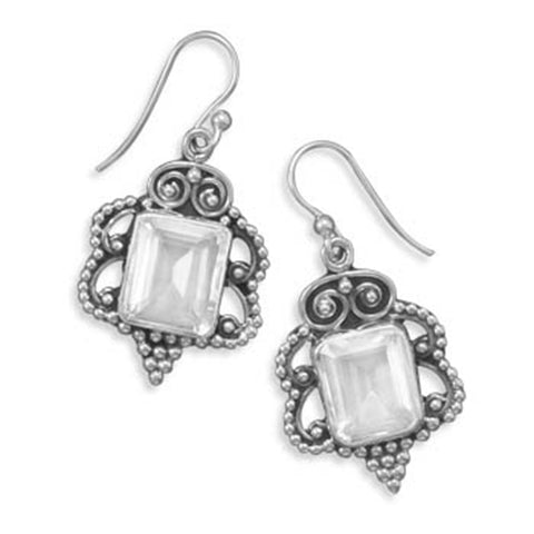 White Quartz Vintage Style Antiqued Earrings Sterling Silver