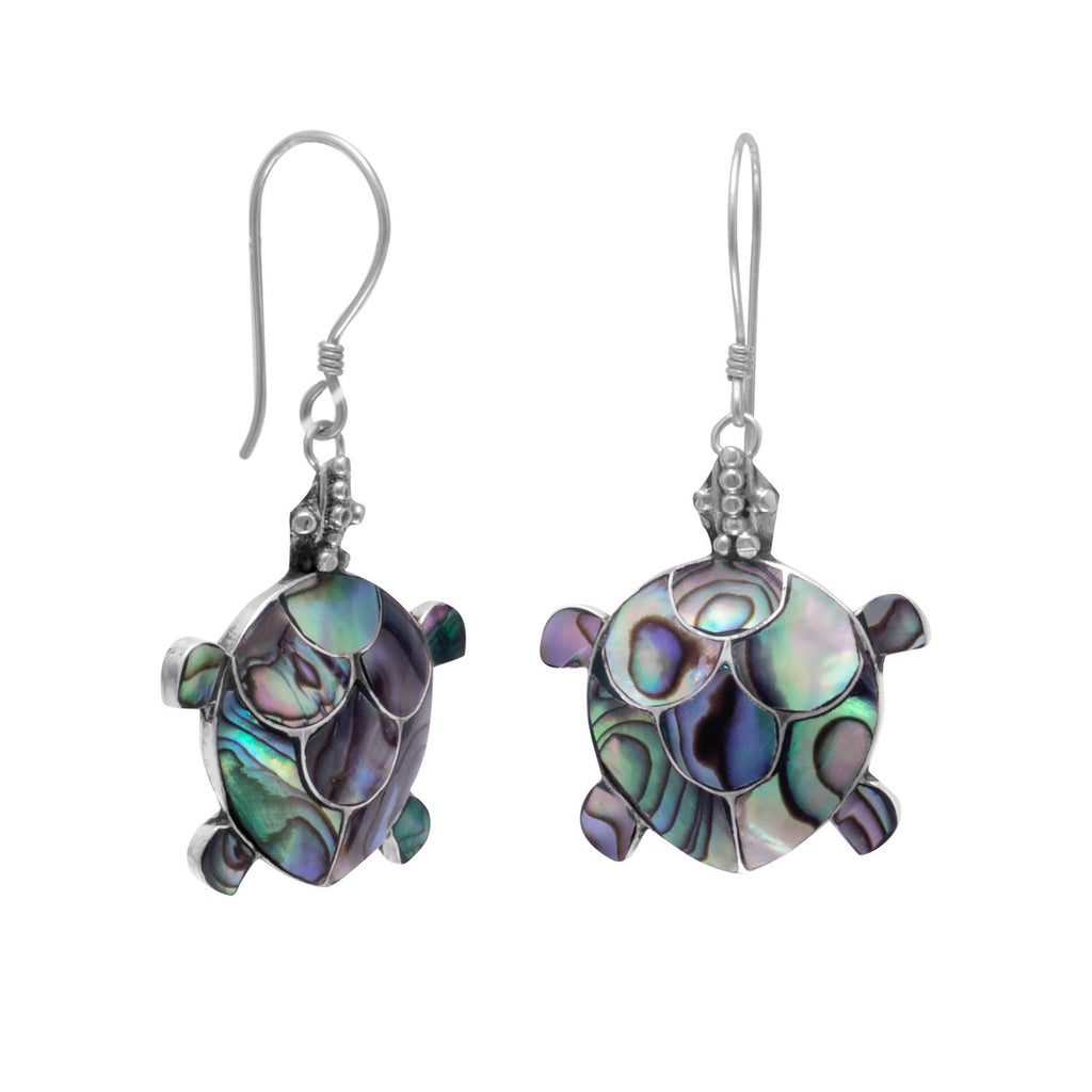 Bali Turtle Earrings Paua Shell Sterling Silver