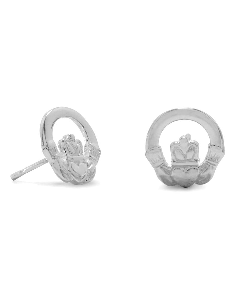 Claddagh Post Stud Earrings Polished Sterling Silver
