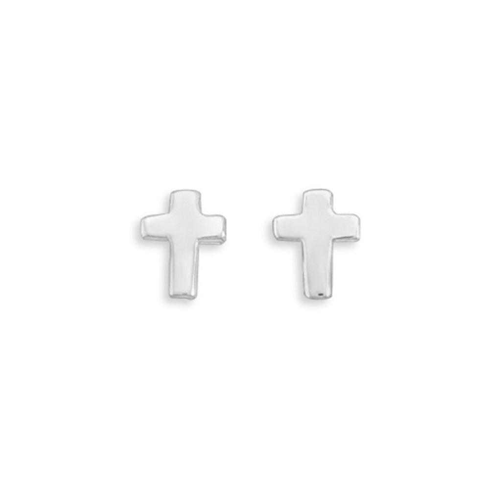 Polished Cross Stud Post Sterling Silver Earrings 9mm x 7mm