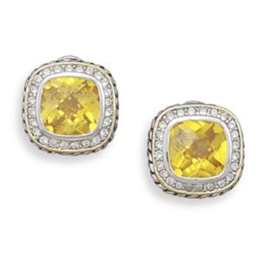 Yellow Cubic Zirconia Stud Post Earrings Gold-plated Sterling Silver