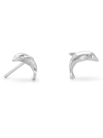 Dolphin Stud Earrings Polished Sterling Silver