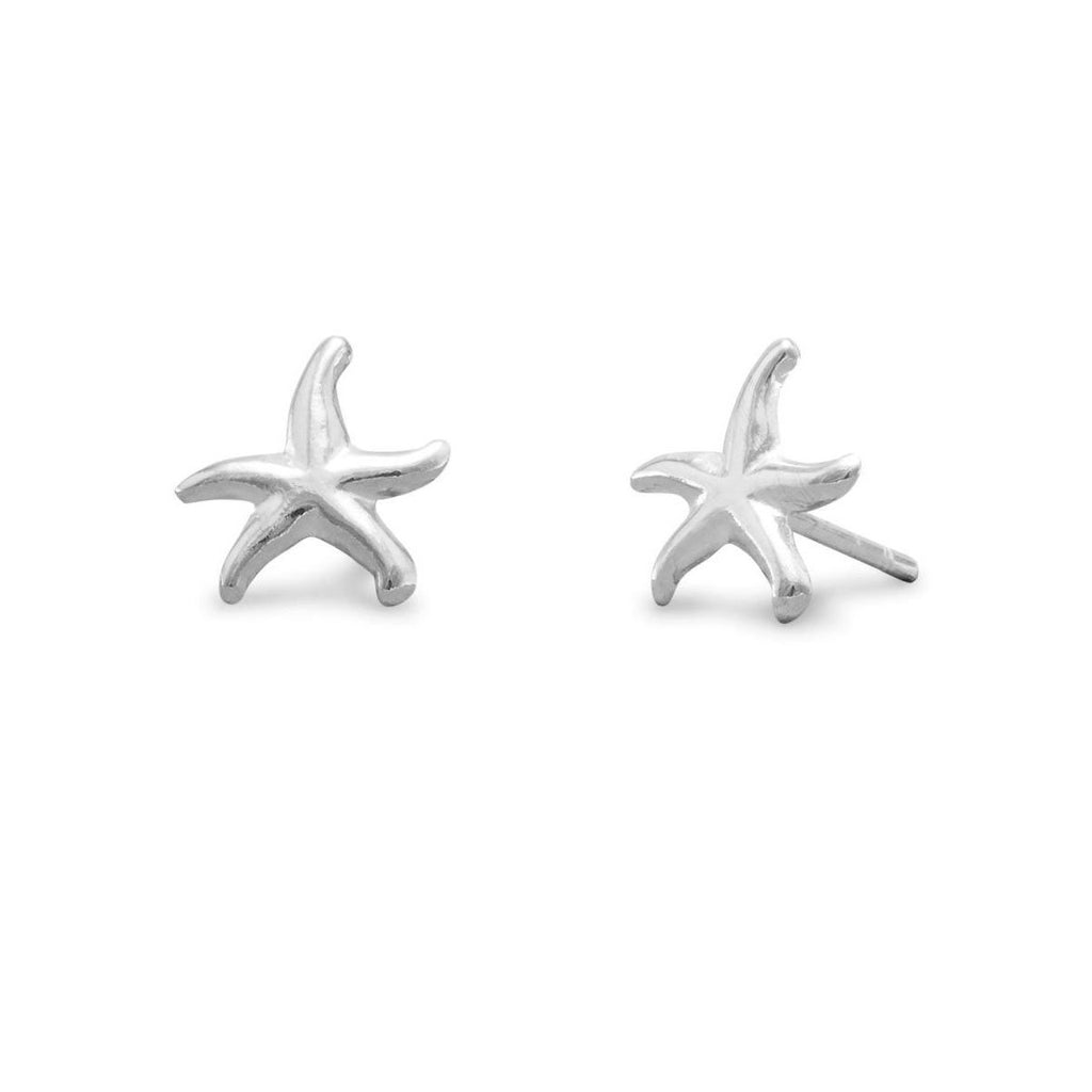 Small Polished Starfish Stud Earrings Sterling Silver