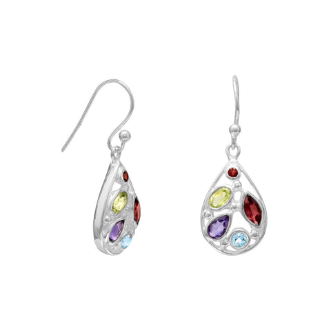 Blue Topaz, Garnet, Peridot, Amethyst Multistone Earrings Sterling Silver