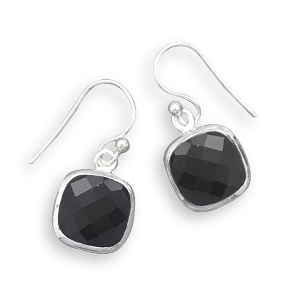 Black Onyx Earrings Square Faceted Sterling Silver