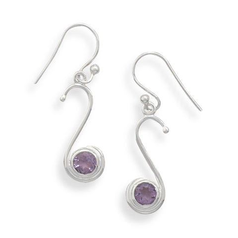 Amethyst Earrings Round with S shaped Sterling Silver