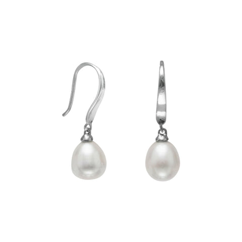 White Cultured Freshwater Pearl Rhodium Over Sterling Silver Earrings