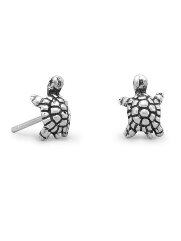 Turtle Stud Earrings Antique Finish 9mm