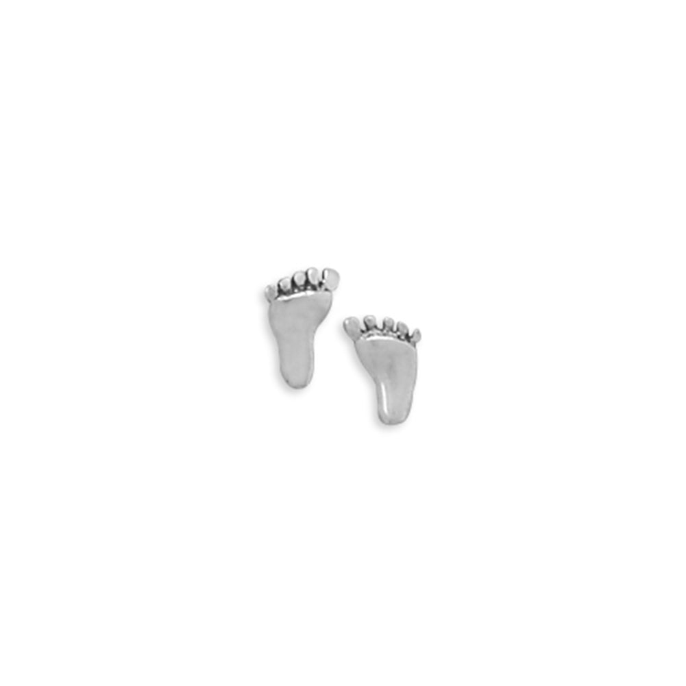 Feet Stud Earrings Antiqued and Polished Finish Sterling Silver