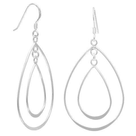 Teardrop Shape Double Dangle Sterling Silver Earrings