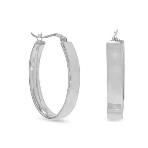 Flat Oval Hoop Sterling Silver Earrings