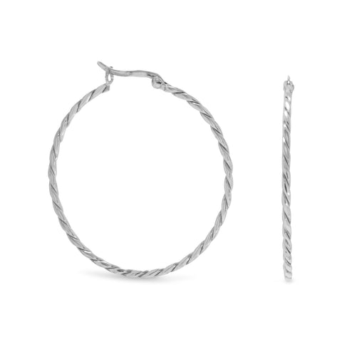 Twist Rope Hoop Earrings Click Closure Sterling Silver