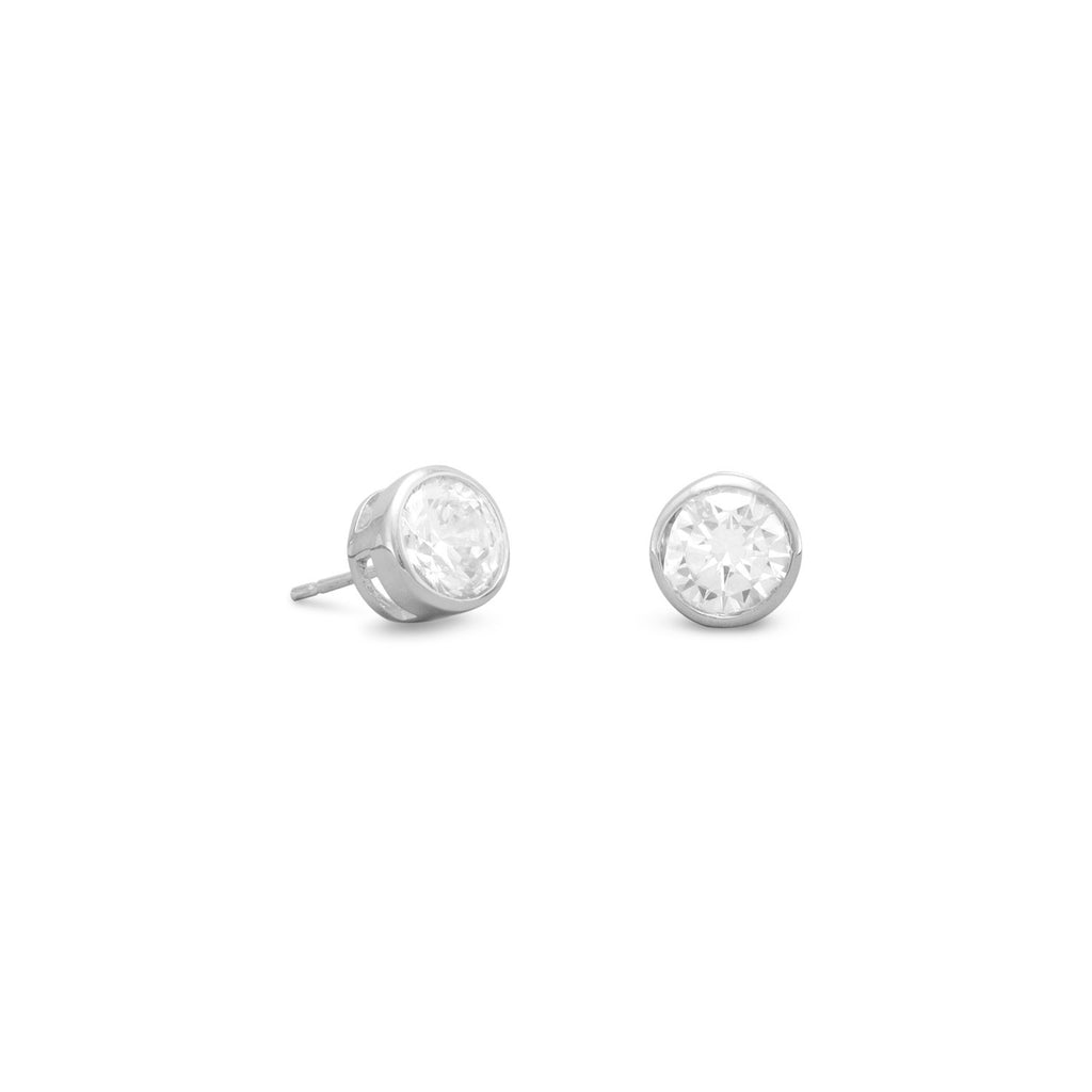 Cubic Zirconia CZ Post Stud Earrings 4mm Bezel Setting Sterling Silver