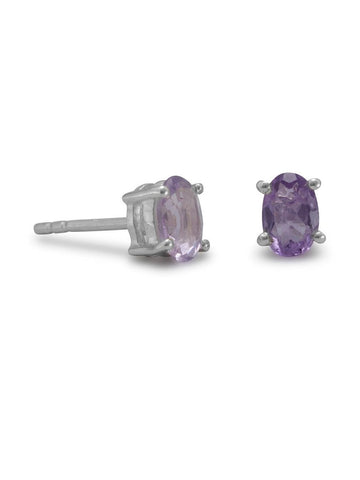 Oval Amethyst Post Stud Earrings Sterling Silver