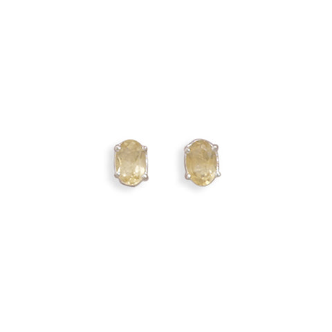 Oval Yellow Citrine Stud Earrings Sterling Silver