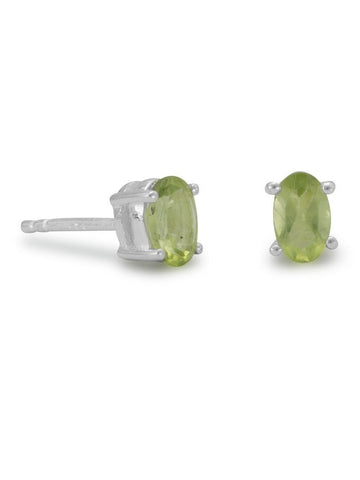 Oval Peridot Stud Post Earrings Sterling Silver