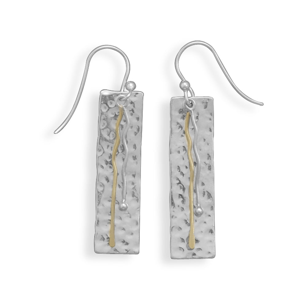 Hammered Rectangle Drop Earrings with Two-Tone Brass and Sterling Silver