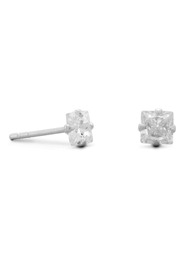 Men's Sterling Silver Cubic Zirconia Square Stud Earrings, White