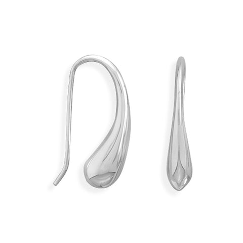 Puffy Teardrop Raindrop Curved Wire Earrings Sterling Silver