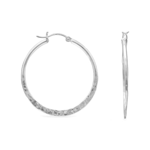 Hoop Earrings 34mm Hammered Sterling Silver Click Close