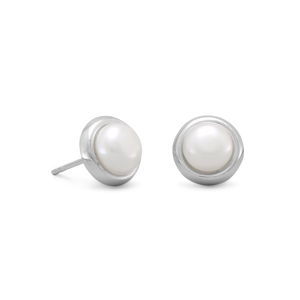 White Cultured Freshwater Pearl Button Post Stud Earrings Sterling Silver
