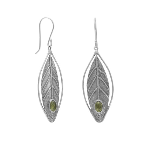 Leaf Earrings Green Peridot Sterling Silver August Birthstone