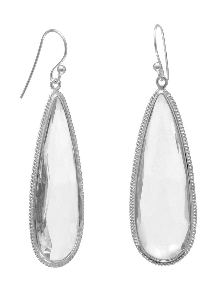 Long Teardrop Shape Faceted Clear Crystal Quartz Earrings Sterling Silver
