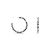 Post Hoop Earrings Antiqued Beaded DesignSterling Silver