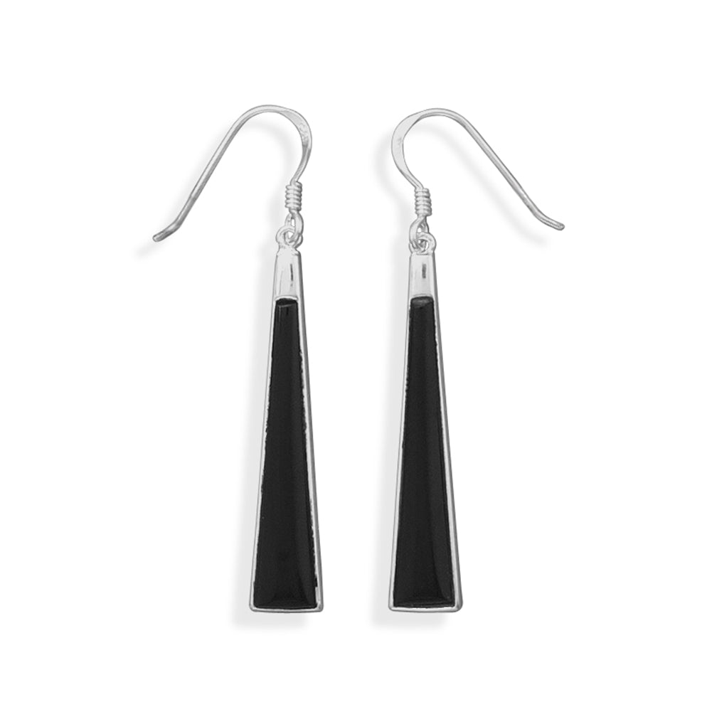 Long Triangle Shape Black Onyx Earrings Sterling Silver