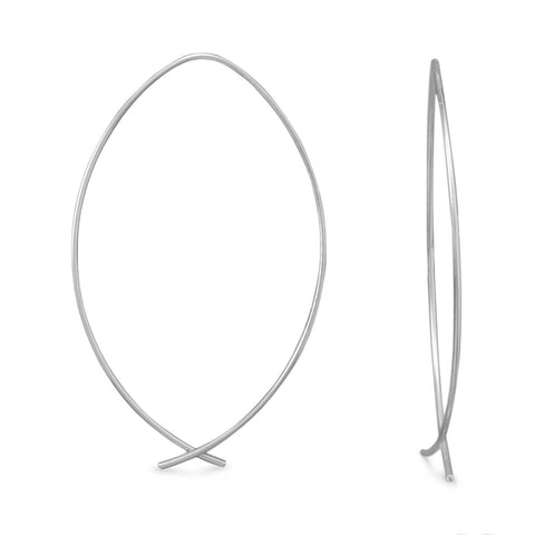 Marquise Shape Wire Hoop Earrings Sterling Silver