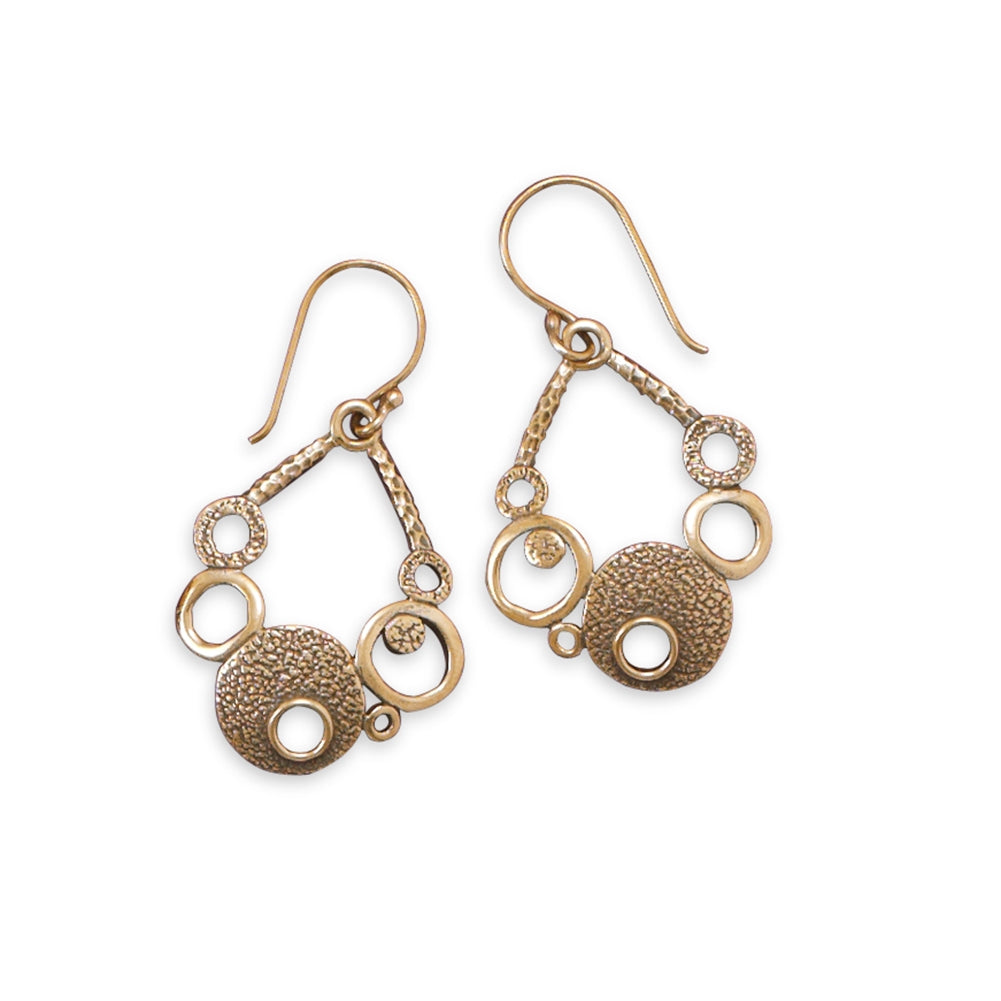 Bronze Circle Design Earrings Textured Hammered