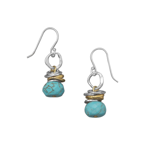 Sterling Silver and Brass Ring Reconstituted Turquoise Bead Earrings