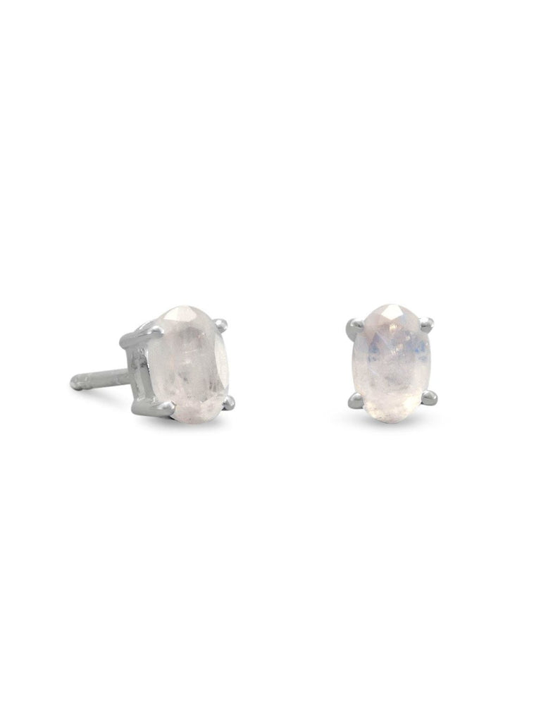 Faceted Rainbow Moonstone Post Stud Earrings Oval Sterling Silver