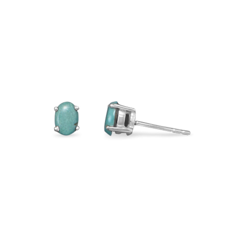 Small Oval Stabilized Turquoise Post Stud Earrings Sterling Silver