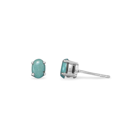 Small Oval Stabilized Turquoise Post Stud Earrings Sterling Silver