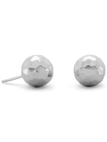 Ball Post Stud Earrings Polished Hammered Sterling Silver - 10mm