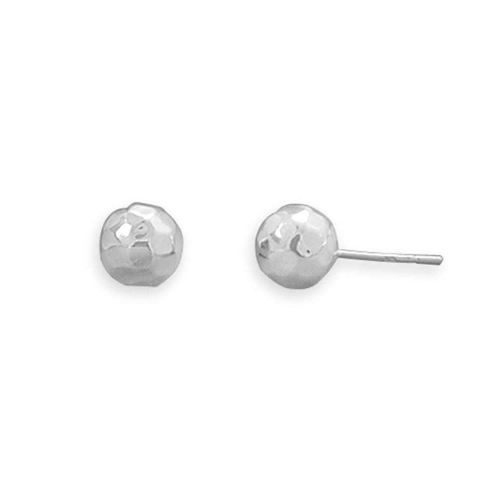 Ball Post Stud Earrings Polished Hammered Sterling Silver - 8mm