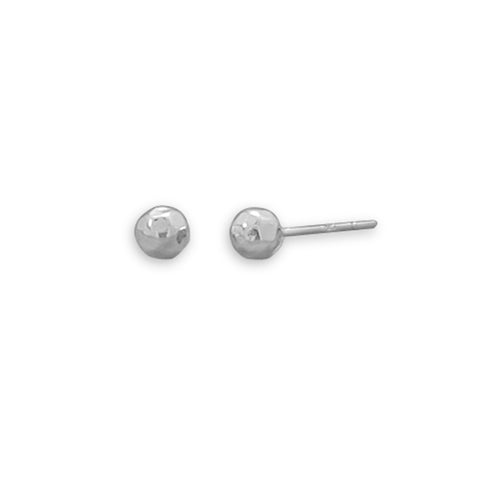 Ball Post Stud Earrings Polished Hammered Sterling Silver - 5mm