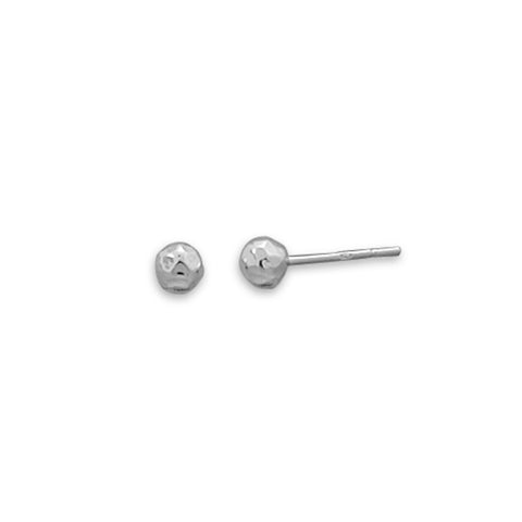 Ball Post Stud Earrings Polished Hammered Sterling Silver - 4mm