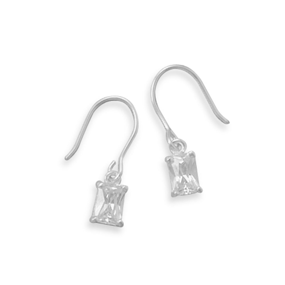Small Rectangle Cut Cubic Zirconia Dangle Earrings Childrens Sterling Silver