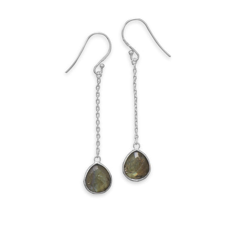 Labradorite Earrings Teardrop Shape Chain Drop Sterling Silver